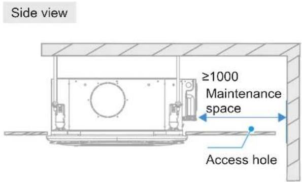 Side view ≥1000 Maintenance space Access hole