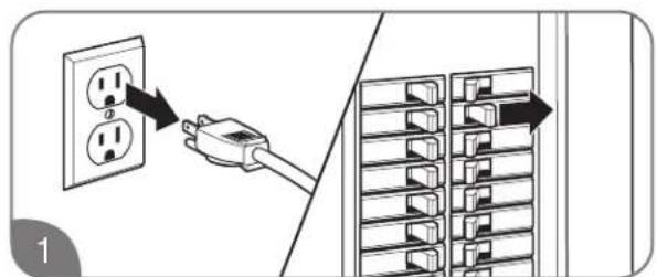 Diagram showing a hand inserting electrical outlets into a rack, with an arrow indicating the direction of installation.