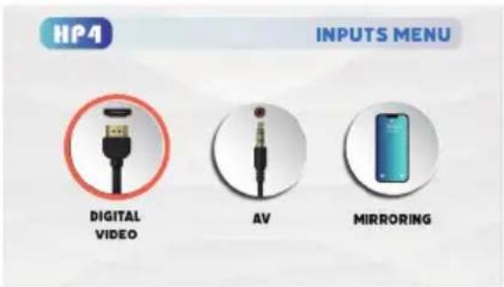 HP4 INPUTS MENU DIGITAL VIDEO AV MIRRORING