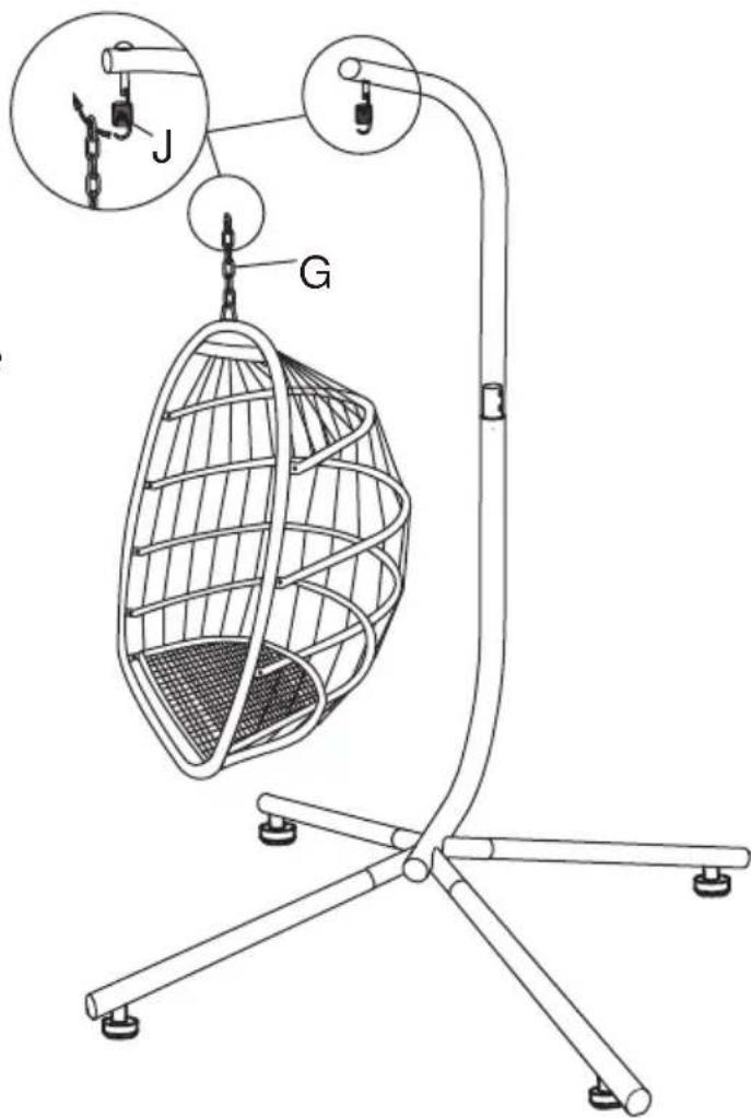 Technical diagram of a wire cage device with labeled components G and J, showing support structure and mechanical assembly.