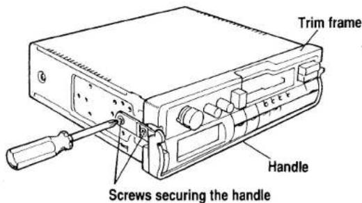 Trim frame Handle Screws securing the handle