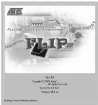 ATMEL Flexible In-system Programmer 2010 001110.1 FLIP File 101 Copyright: CD2002_Amail All rights reserved Toll 3/18 53.631 Windows: 264.10 Drawing Device Select this window.