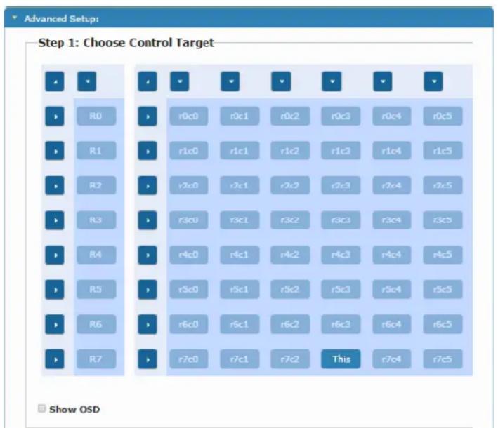 Advanced Setup: Step 1: Choose Control Target R0 R1 R2 R3 R4 R5 R6 R7 r0c0 r1c0 r2c0 r3c0 r4c0 r5c0 r6c0 r7c0 This Show OSD