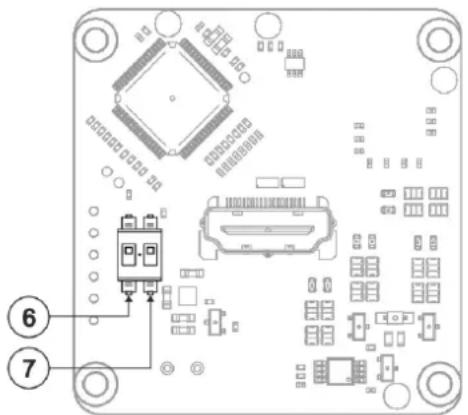 Diagram of an electronic device with labeled components and numbered parts, including connectors, ports, and connectors.