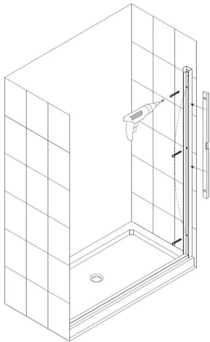 Isometric line drawing of a shower enclosure with a tool inside, showing no text or symbols