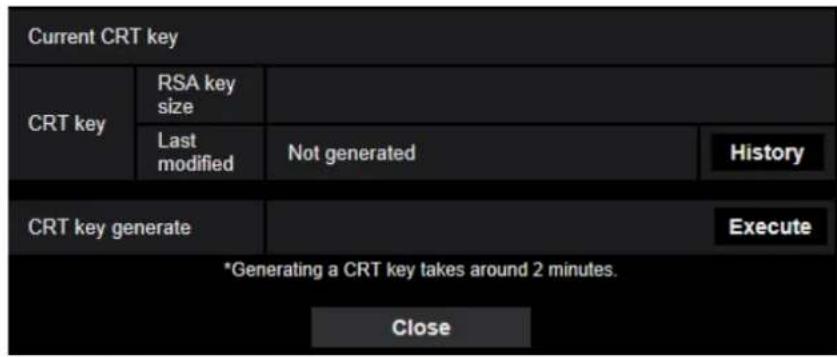 Current CRT key CRT key RSA key size Last modified Not generated History CRT key generate Execute *Generating a CRT key takes around 2 minutes. Close