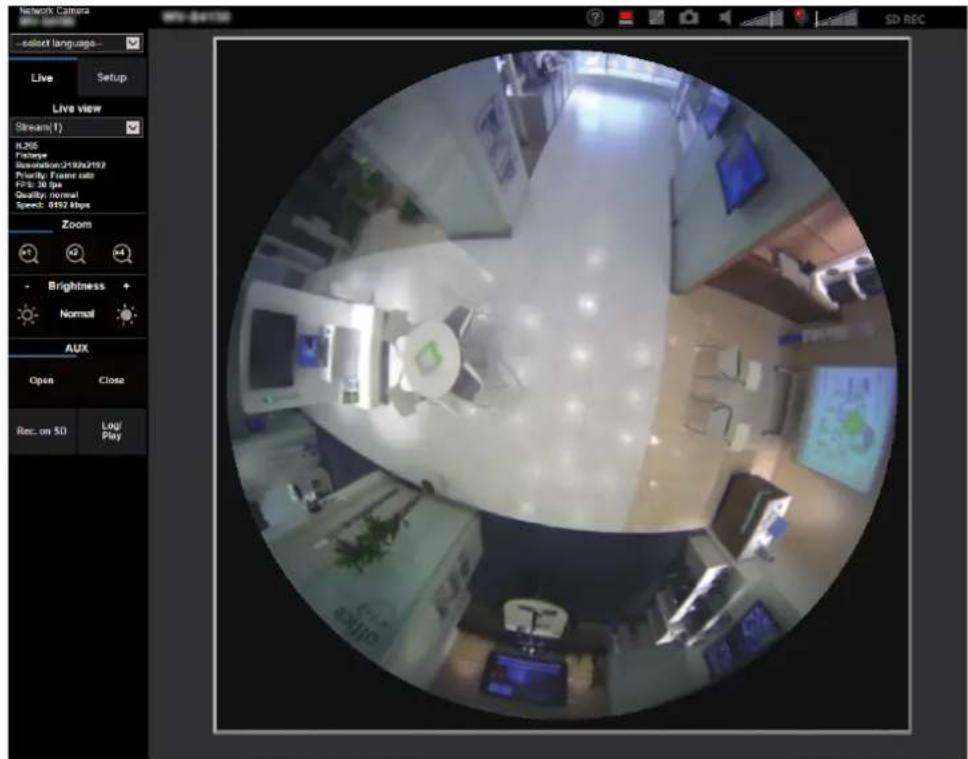 Network Camera -select language... Live Setup Live view Stream(1) 1.266 Frequency Resolution:2x10^2x2192 Priority Frame rate PSI: 30 fps Quality Normal Speed: 8492 Mbps Zoom Brightness + Normal AUX Open Close Rec. on SD Log/Play SD REC
