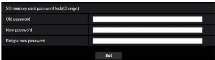 SD memory card password lock(Change) Old password New password Retype new password Set