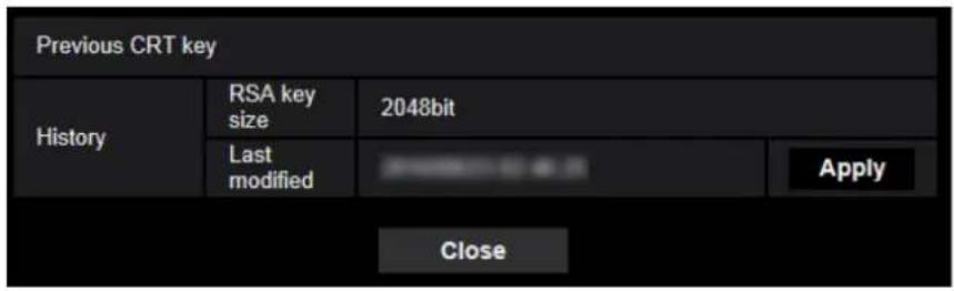 Previous CRT key History RSA key size 2048bit Last modified Apply Close
