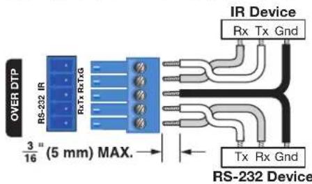 OVER DTP RS-232 IR RXTx RxTxG 3/16" (5 mm) MAX. IR Device Rx Tx Gnd TX Rx Gnd RS-232 Device