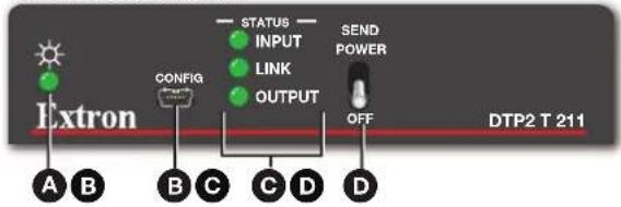Extron A B B C C D D STATUS INPUT LINK OUTPUT SEND POWER OFF DTP2 T 211