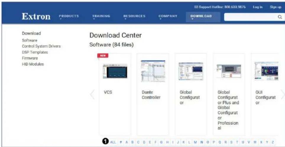 Extron PRODUCTS TRAINING RESOURCES COMPANY DOWNLOAD Download Software Control System Drivers DSP Templates Firmware HID Modules Download Center Software (84 files) VCS Dante Controller Global Configurat or Global Configurat or Plus and Global Configurat or Professional GUI Configurat or 1 ALL P A B C D E F G H I J K L M N O P Q R S T U V W X Y Z