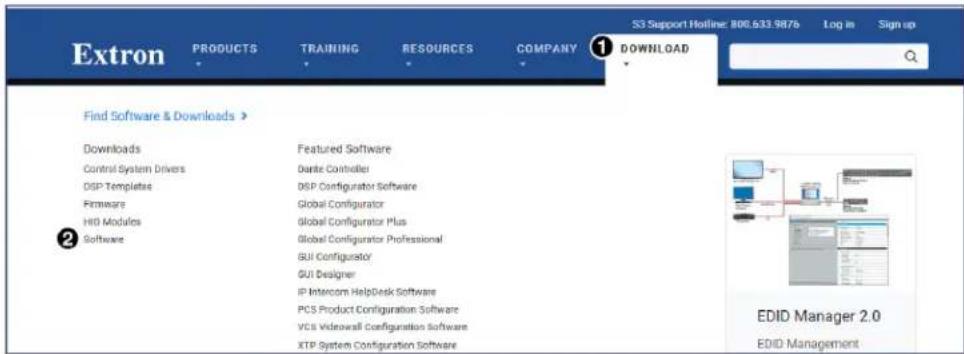 Extron PRODUCTS TRAINING RESOURCES COMPANY 1 DOWNLOAD Find Software & Downloads > Downloads Control System Drivers DSP Templates Firmware HIO Modules Software Featured Software Dante Controller DSP Configurator Software Global Configurator Global Configurator Plus Global Configurator Professional GUI Configurator GUI Designer IP Intercom HelpDesk Software PCS Product Configuration Software VCB Videowall Configuration Software XTP System Configuration Software EDID Manager 2.0 EDID Management