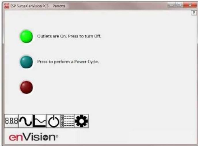 ESP SurgeX enVision PCS: Perrotta Outlets are On. Press to turn Off. Press to perform a Power Cycle. enVision®