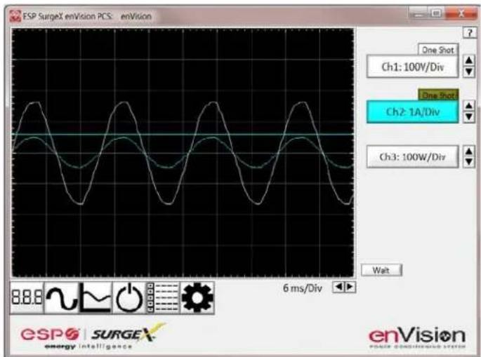 ESP SurgeX enVision PCS: enVision One Shot Ch1: 100V/Div One Shot Ch2: 1A/Div Ch3: 100W/Div Wait 8.8.8 SPG | SURGE energy intelligence enVision 6 ms/Div