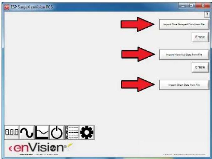ESP SurgeX enVision PCS Import Time Stamped Data from File Erase Import Historical Data from File Erase Import Chart Data from File