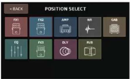 < BACK POSITION SELECT FX1 FX2 AMP NR CAB EQ FX3 DLY RVB