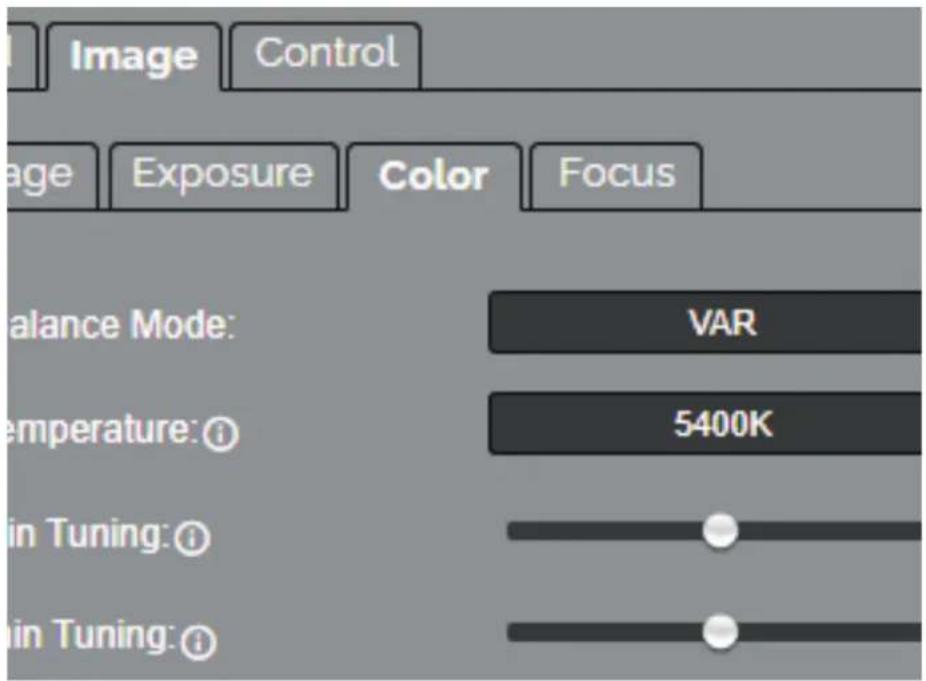 Image Control Image Exposure Color Focus balance Mode: VAR temperature: 5400K in Tuning: in Tuning: