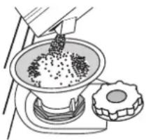 Illustration of a hand pouring granular material into a bowl with a side view of a sash (no text or symbols)