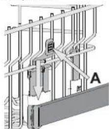 Architectural diagram showing ceiling structure with pipes and a labeled component (no text or symbols)