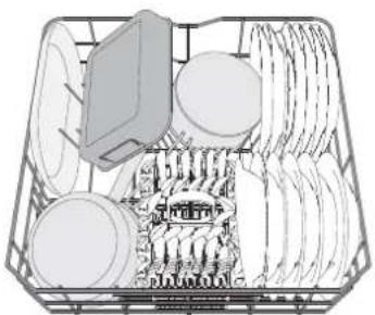 Diagram of a multi-tiered kitchen sink with plates and dish (no text or labels)