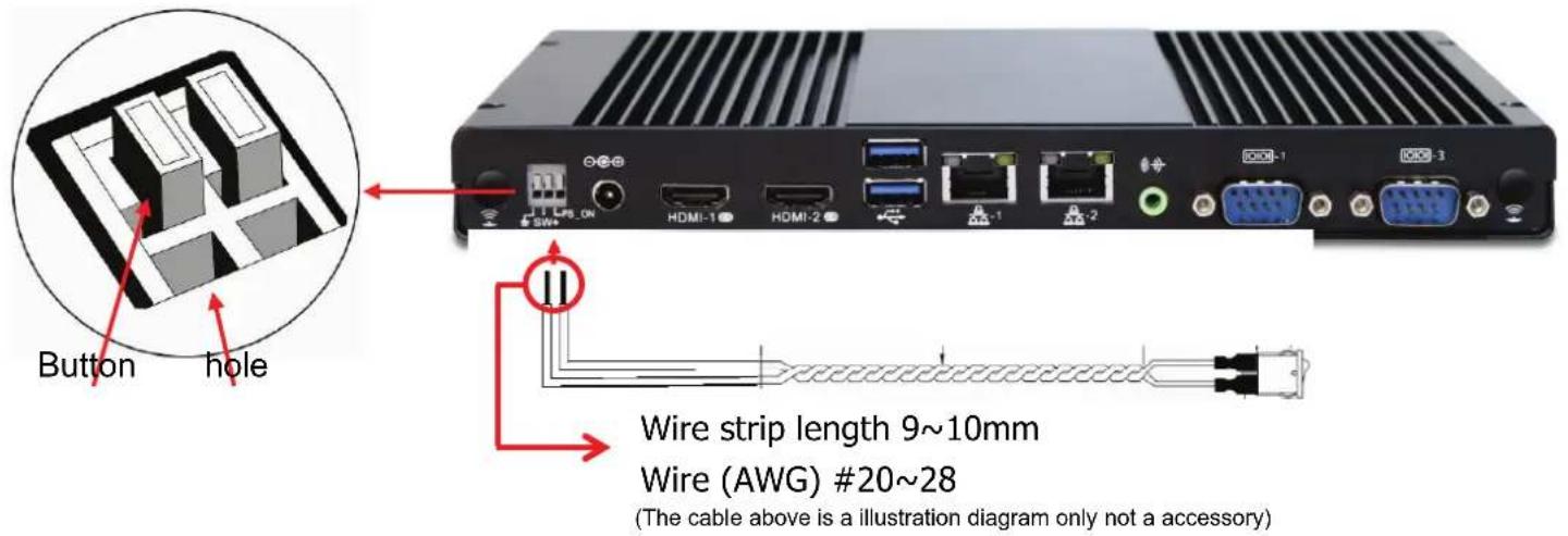 Button hole HDMI-1 HDMI-2 SWI-1 SS-2 DODI-1 DODI-3 Wire strip length 9~10mm Wire (AWG) #20~28 (The cable above is a illustration diagram only not a accessory)