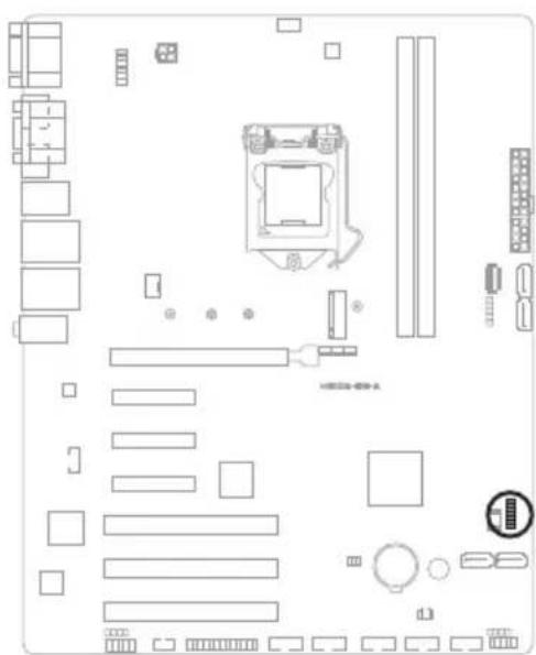Diagram of a computer motherboard layout with labeled components and connectors