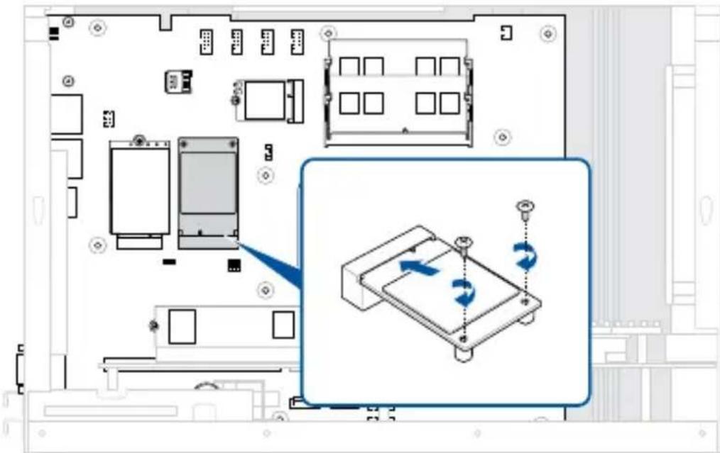 Diagram showing a device layout with labeled components and a 3D diagram illustrating the internal structure with blue arrows indicating rotation or movement.