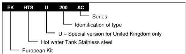 EK HTS U 200 AC Series Identification of type U = Special version for United Kingdom only Hot water Tank Stainless steel European Kit