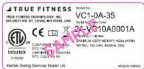 TRUE FITNESS TRUE FITNESS TECHNOLOGY, INC. MC HEFF RD. ST. LOUIS, MO 433M, USA VECH CO., LTD. Intertek 315202 CONFORMATION TECHNICAL STQ 190 CHINA TECHNICAL CANCERA STQ. CAZIL 2068 VC1-0A-35 Schematic of the Case 3-VC10A0001A VOCHEE, CHINA MAXIMUM USER WEIGHT: 100kg / 100ml UNITED: 150.24m², 400mm², 25W Intertek Testing Services, Taiwan Ltd. MODEL BY: TIANAN