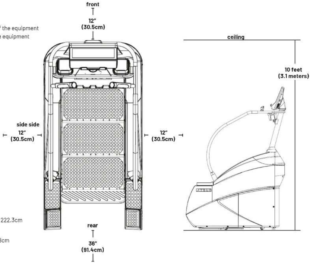 the equipment equipment front 12" (30.5cm) side side 12" (30.5cm) 12" (30.5cm) 222.3cm rear 36" (91.4cm) ceiling 10 feet (3.1 meters)
