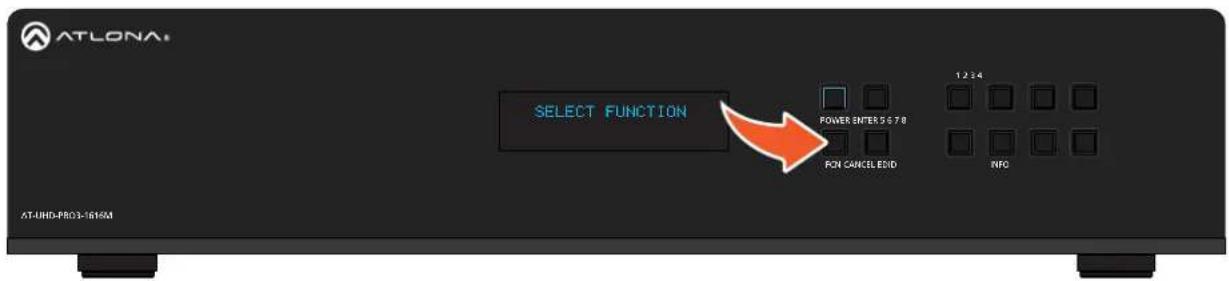 ATLONA SELECT FUNCTION POWER ENTER 5 G 78 ON CANCEL EDD 1.2 ±4 INFO AT-UND-PRO3-1616M