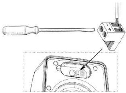 Technical line drawing of a screwdriver and a mechanical component with a dial indicator (no text or symbols)