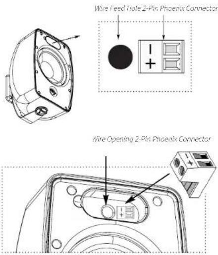 Wire Feed Hole 2-Pin Phoenix Connector Wire Opening 2-Pin Phoenix Connector