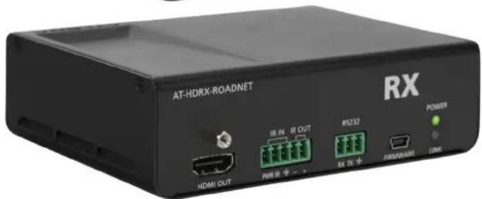 AT-HDRX-ROADNET RX HDMI OUT RIN R OUT RS232 POWER PWM RX IN FRAWARE LINK