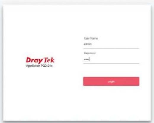 Dray Tek ViperSwitch PQ2121x User Name admin Password **** Login
