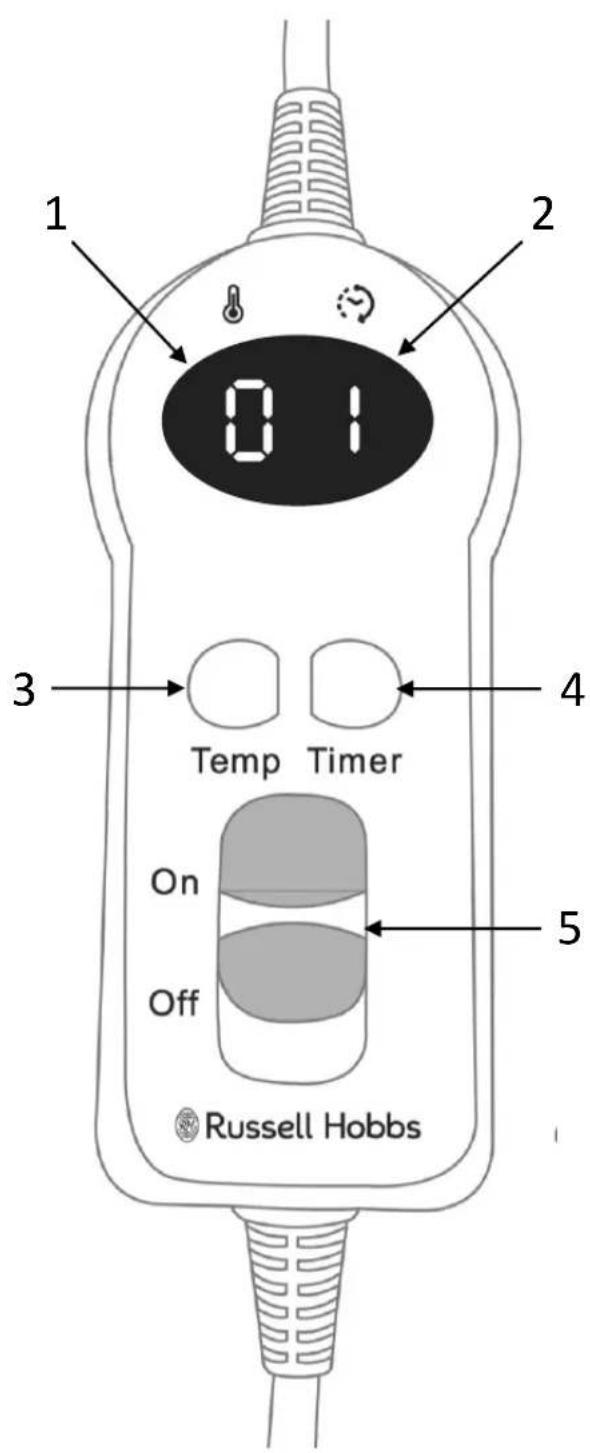 1 2 0 1 3 Temp Timer 4 On Off 5 Russell Hobbs