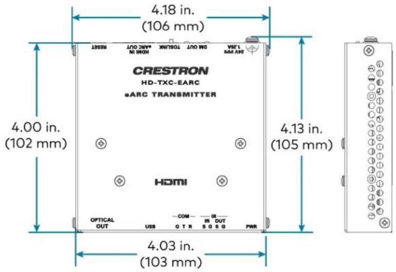 CRESTRON HD-TXC-EARC •ARC TRANSMITTER 4.18 in. (106 mm) 4.00 in. (102 mm) 4.13 in. (105 mm) 4.03 in. (103 mm)