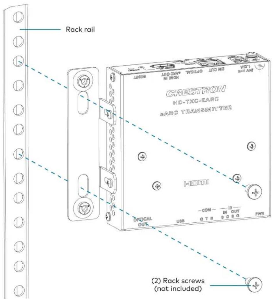 Rack rail CRESTRON HD-TXC-EARC ®ARC TRANSMITTER HOMI OPTICAL OUT USB COM IN OUT GTR S2S2 PWR (2) Rack screws (not included)