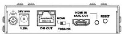24V FTS 1.25A DM OUT HDMI TOSLINK HDMI IN eARC OUT RESET