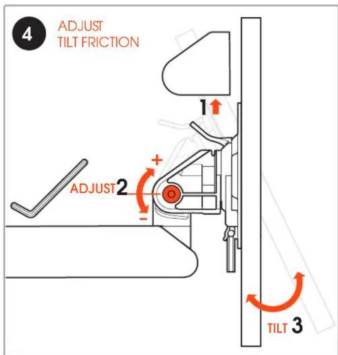4 ADJUST TILT FRICTION 1 ADJUST 2 + - TILT 3