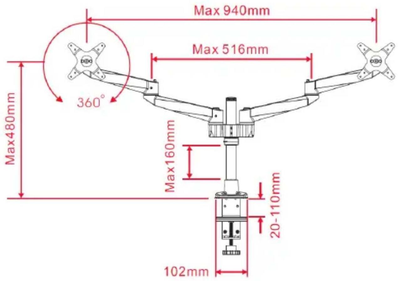 Max 940mm Max 516mm 360° Max480mm Max160mm 20-110mm 102mm