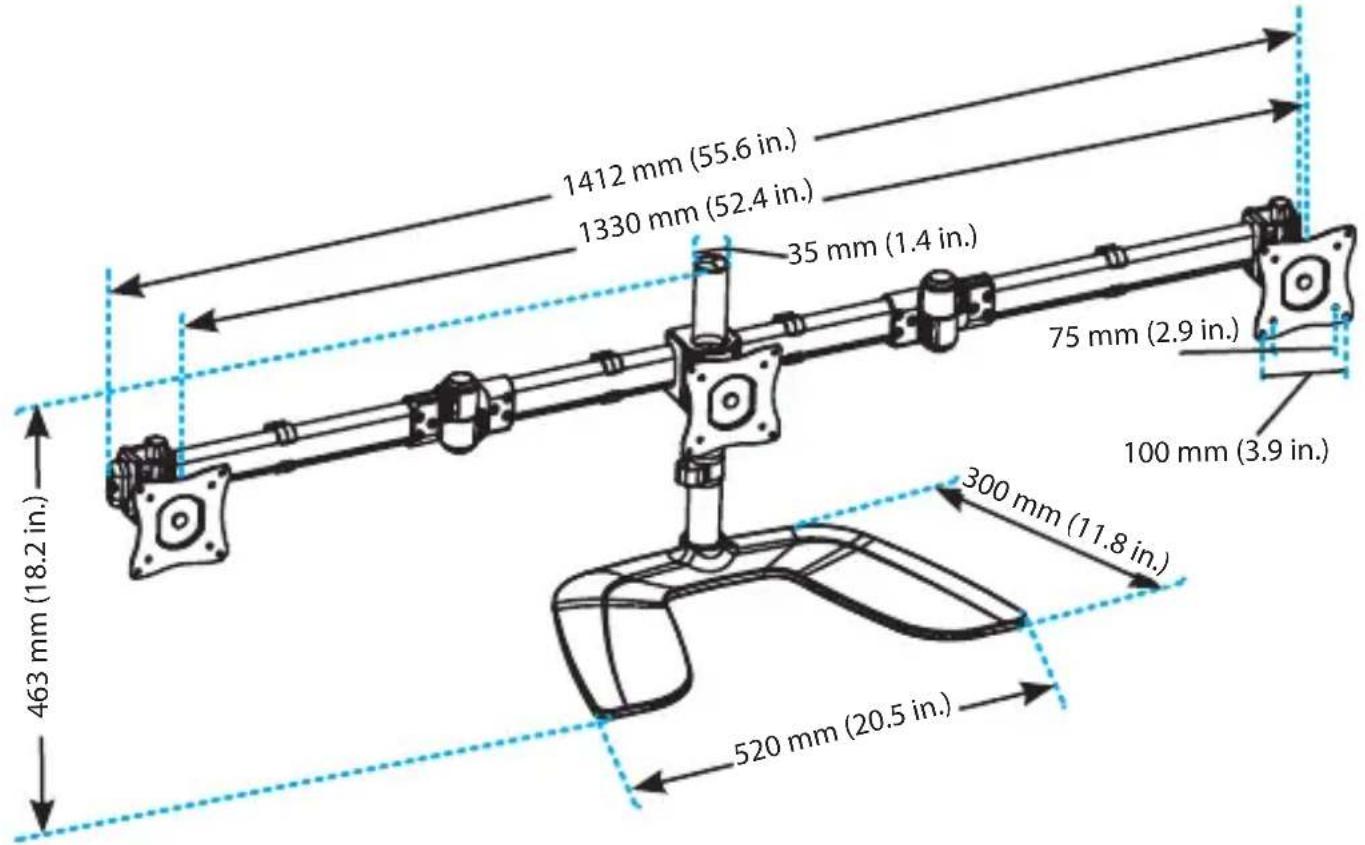 1412 mm (55.6 in.) 1330 mm (52.4 in.) 35 mm (1.4 in.) 75 mm (2.9 in.) 100 mm (3.9 in.) 300 mm (11.8 in.) 520 mm (20.5 in.) 463 mm (18.2 in.)