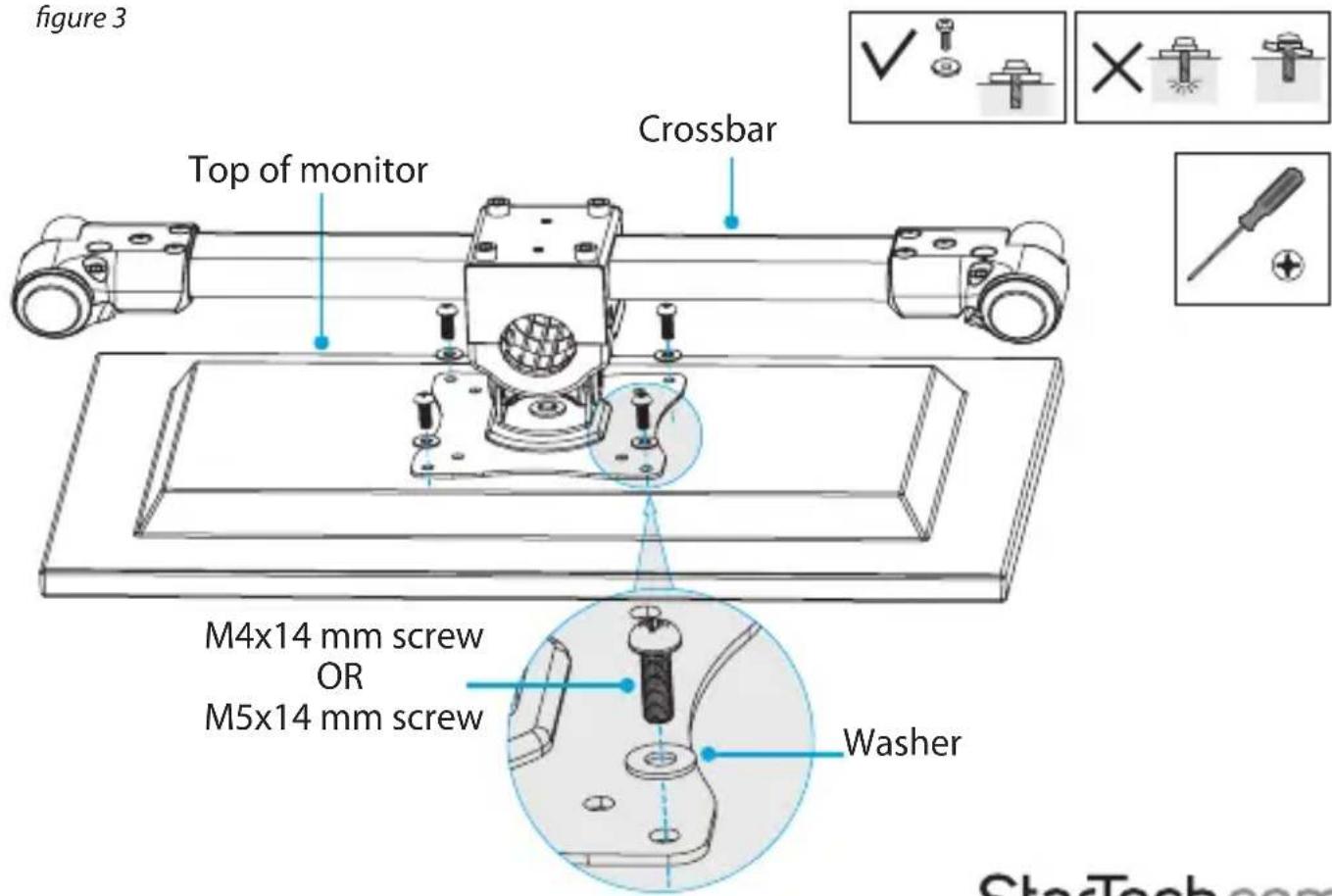 figure 3 Top of monitor Crossbar M4x14 mm screw OR M5x14 mm screw Washer StarTech.com