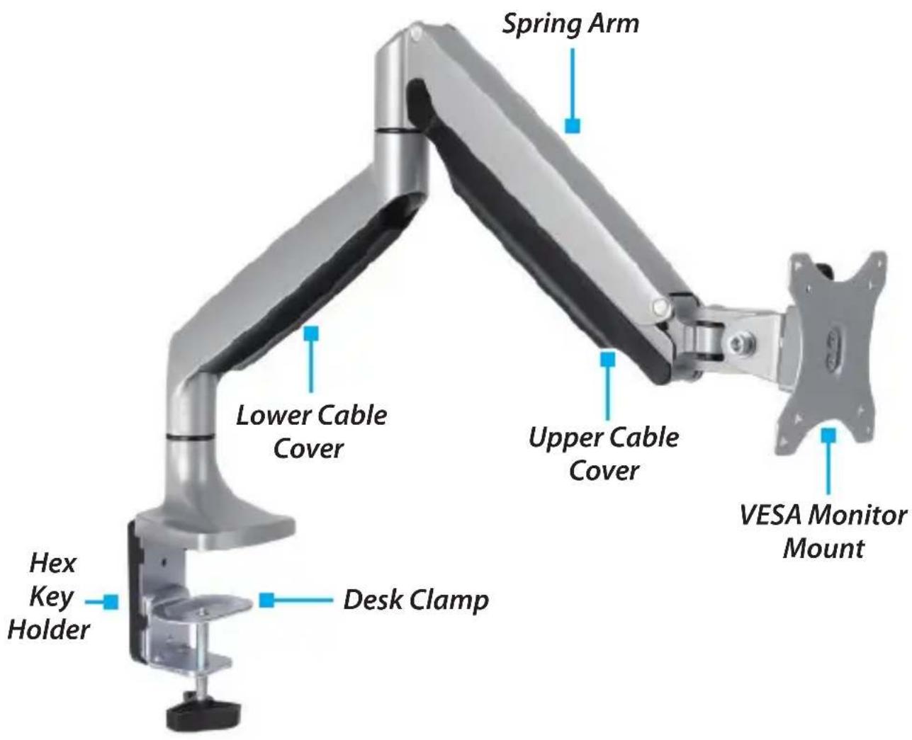 Spring Arm Lower Cable Cover Upper Cable Cover Hex Key Holder Desk Clamp VESA Monitor Mount