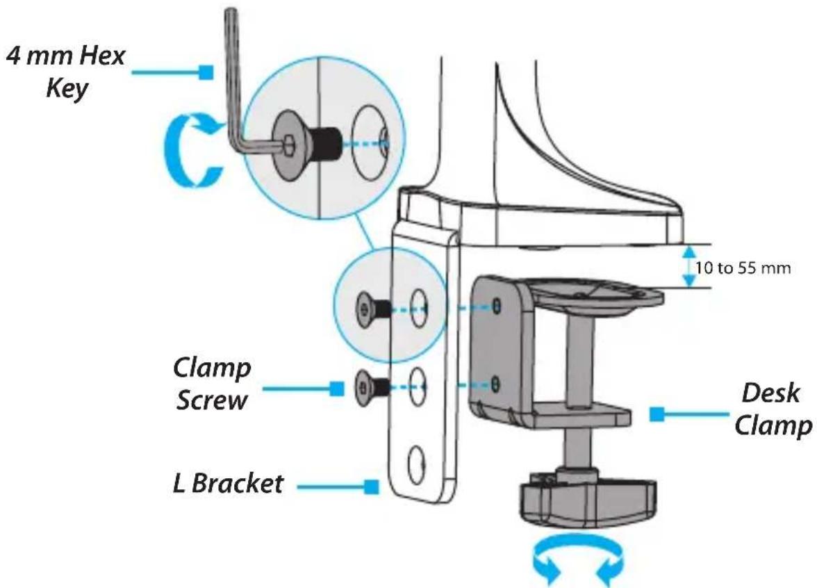 4 mm Hex Key Clamp Screw L Bracket 10 to 55 mm Desk Clamp
