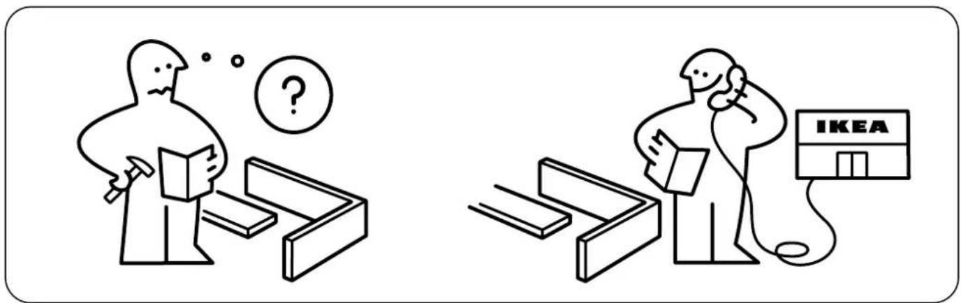 Illustration comparing two scenes: one showing a person examining documents with a question mark, the other showing a person holding a tablet next to an IKEA store.