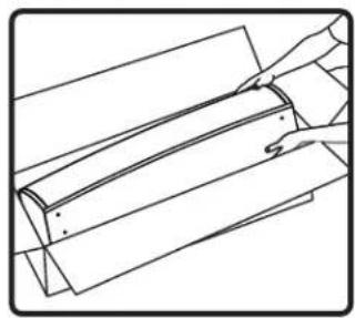 Line drawing of a hand holding a curved object over layered materials (no text or symbols)