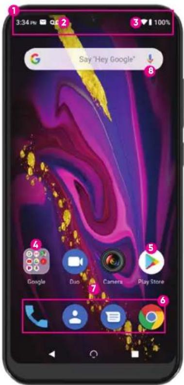1 3:34 PM 2 3 100% 3 Say "Hey Google" 8 4 Google Duo Camera Play Store 5 7 6