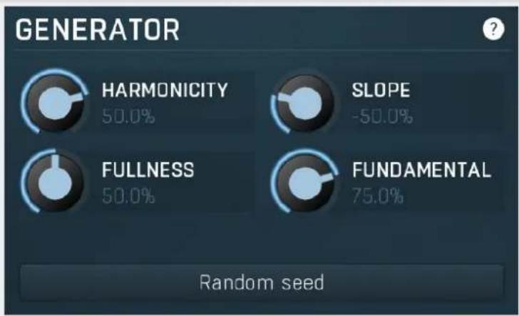 GENERATOR HARMONICITY 50.0% SLOPE -50.0% FULLNESS 50.0% FUNDAMENTAL 75.0% Random seed